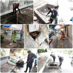 پایش مستمر نقاط آبگیر و استقرار نیروهای خدمات شهری در معابر منطقه۲