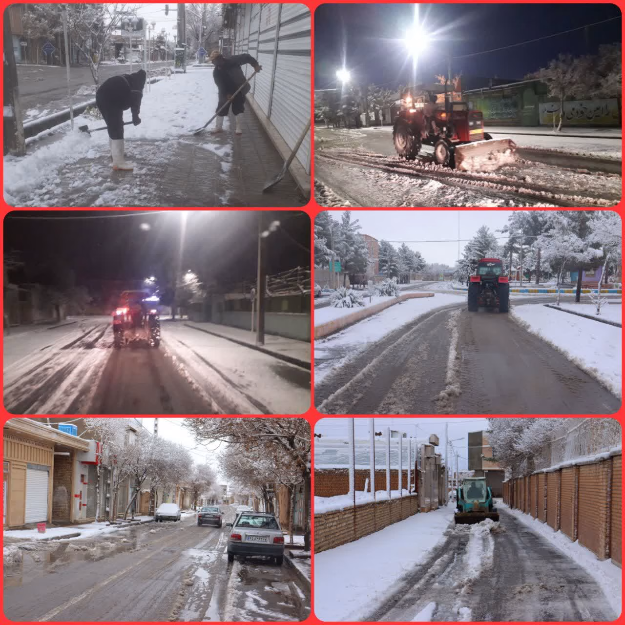 انجام عملیات برف روبی و شن و نمک پاشی در معابر یخ زده و برفی شهر دولت آباد
