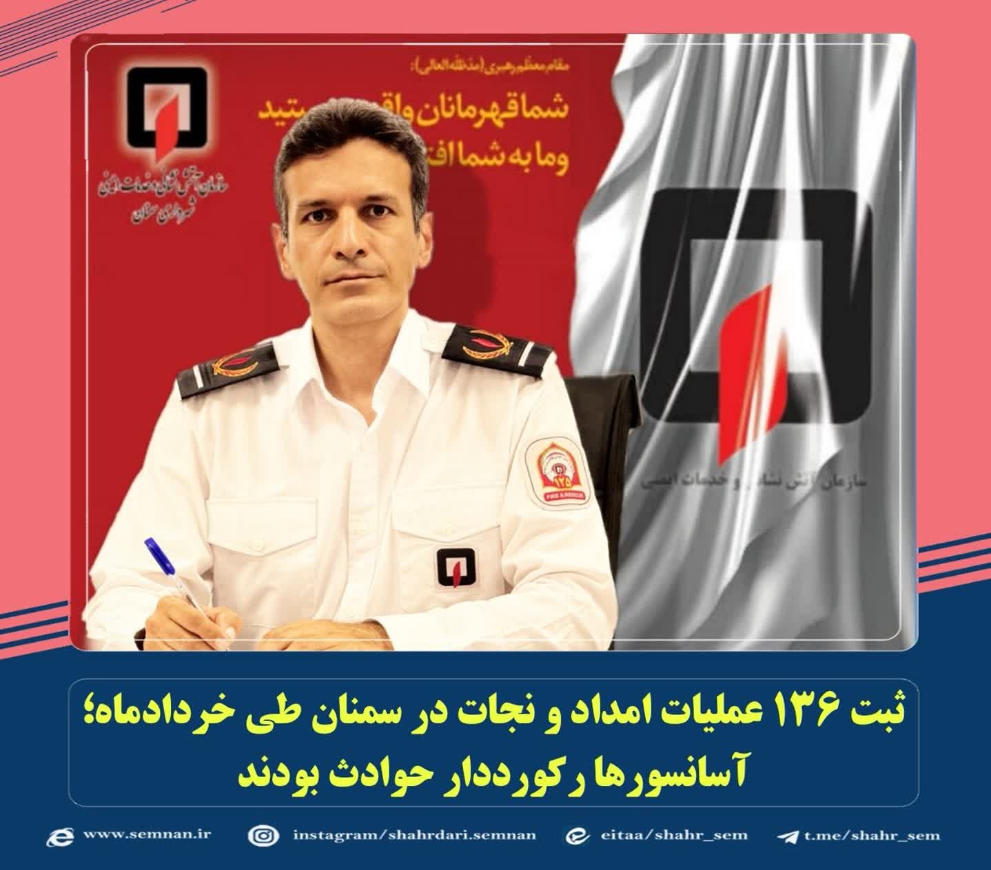 ثبت ۱۳۶ عملیات امداد و نجات و آتش سوزی در سمنان طی خردادماه؛ آسانسورها رکورددار حوادث بودند