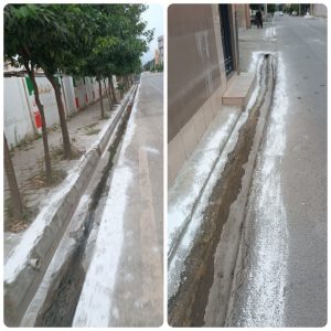 عملیات آهک پاشی جداول توسط شهرداری سرخنکلاته