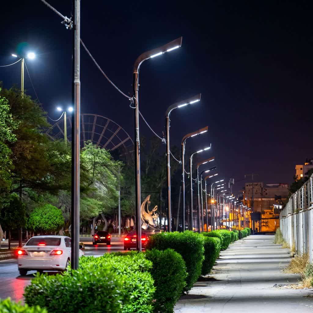 نصب سیستم روشنایی در پیاده راه مستغلات بندرماهشهر